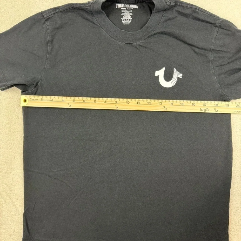 True Religion‎ Mens Black Horseshoe Logo Graphic T-Shirt Medium Bling Jewels